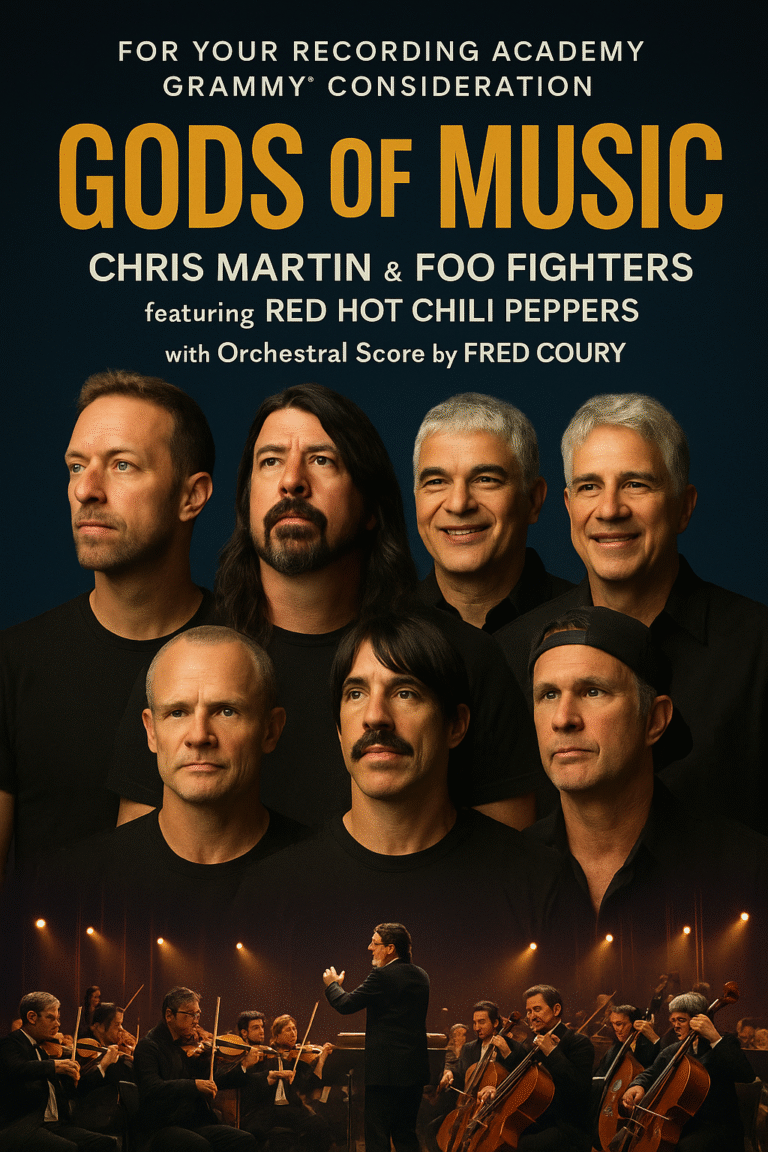 For Your Recording Academy GRAMMY Consideration: “GODS OF MUSIC” — Chris Martin & Foo Fighters featuring Red Hot Chili Peppers, with Orchestral Score by Fred Coury